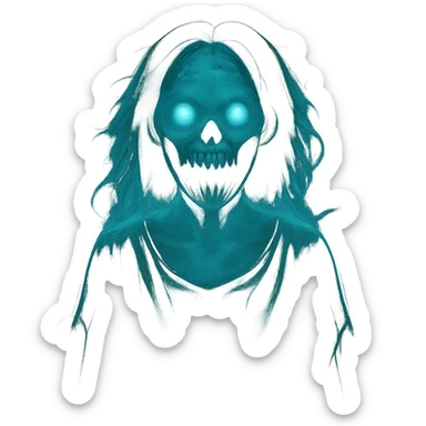 Transform the creepy girl into a ghost, make her semi-transparent, add ethereal glow and ghostly effects, keep the background transparent. sticker