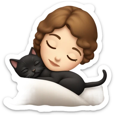 White girl brown hair sleeping with two little black kitty sticker