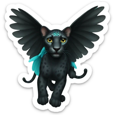 winged black leopard with turquoise eyes flying sticker