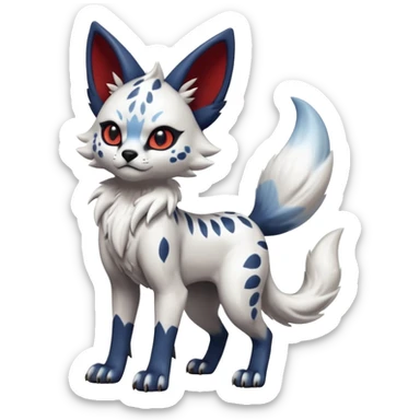 Cool edgy cute adorable hyper-realistic badass Serval-Lycanroc-Absol-Fakémon-hybrid-creature (full body)  sticker