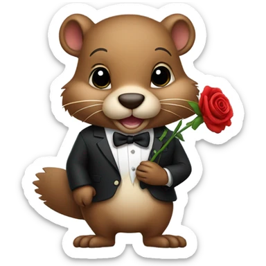 A humanistic beaver dressed in a tuxedo is holding a rose in its paws. sticker