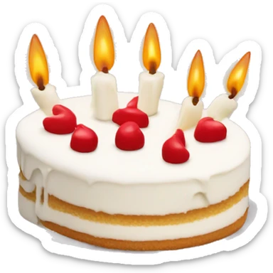 White cake emoji with candles split in half slantly. Show them adjoined at one corner  sticker