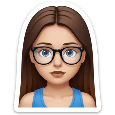 White girl with long straight brown hair and blue eyes wearing plastic frame glasses that go from black to clear ombré from top to bottom. Stud nose piercing on right side of nose and a septum piercing (the ring on bottom of nose). Wearing black tank top. sticker
