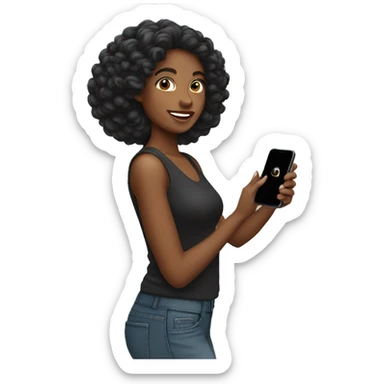 mujer cabello negro con celular sticker