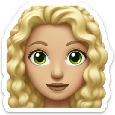 blonde curl with a blowout , green eyes with long lashes , wearing a pink gym set  sticker