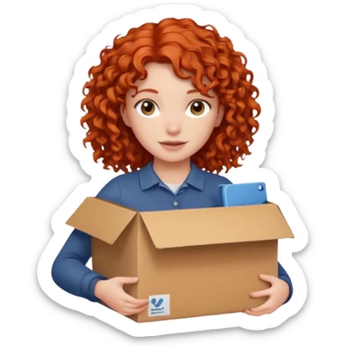 box carrier curly red haired girl  sticker