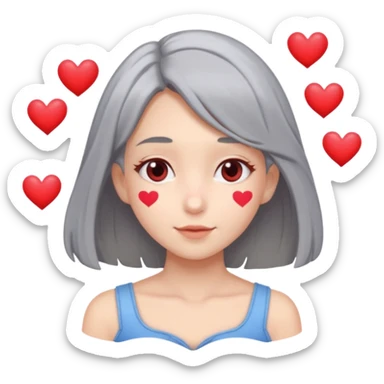 Gray shoulder length hair girl with hearts for eyes with hahahas floating  sticker