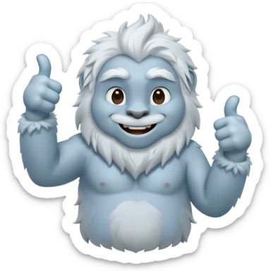 yeti, full body, ice grey blue, full body fur, thumbs up, smiling, winking sticker