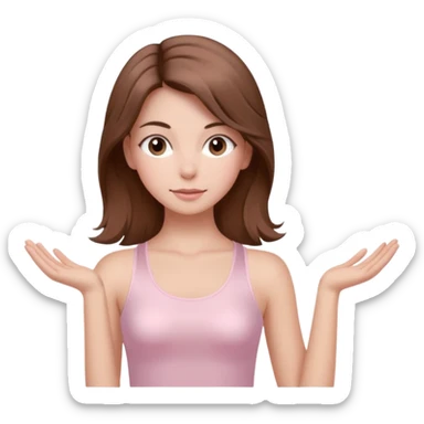 brown hair girl wearing light pink pilates clothes, silk beautiful medium hair and brown eyes sticker