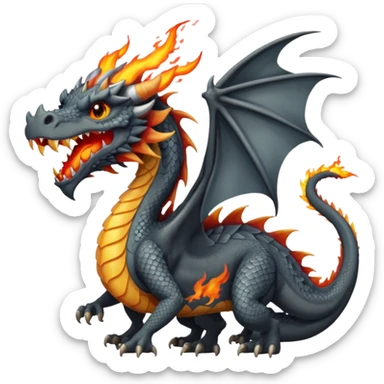 a dark gray dragon with 3 heads that breathes fire sticker