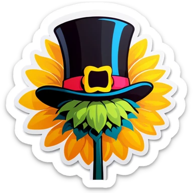 sunflower with a top hat sticker