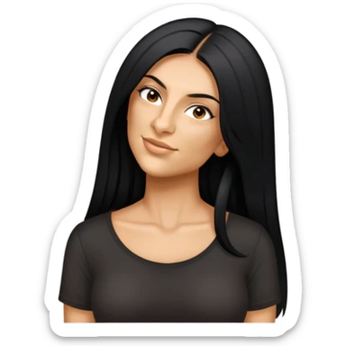 female, black shirt, long black hair sticker