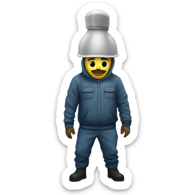 Man wearing  gas mast in a abandoned rusia town sticker