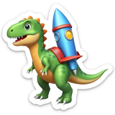 cute toy-like rocket-propelled dinosaur, rounded shapes, glossy texture, colorful rocket backpack, happy expression, 3D cartoon, mobile game icon style, clean background, no text, no watermark
 sticker