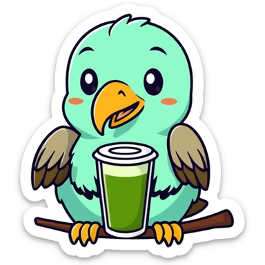 A cute vulture holding a matcha sticker