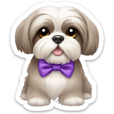 Taupe shih tzu with purple hair bow sticker