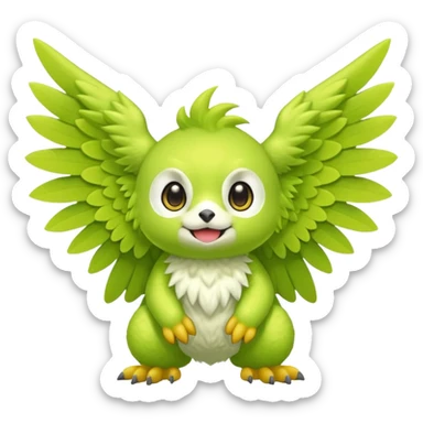 Lime-green furry cute kawaii winged Fakémon-Scalie-Digimon-creature (full body) sticker