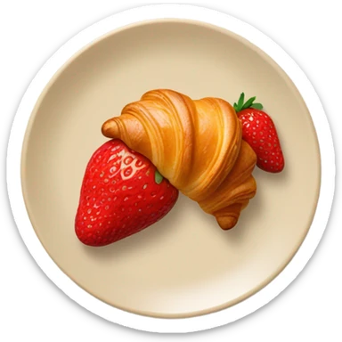there is a croissant with strawberries in a beige plate sticker