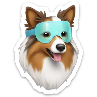 Shetland sheepdog wearing chirurgical mask on nose sticker