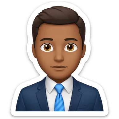 un homme brun joli avec des jolies traits avec une chemise blanche et une veste a manche longues et cravate bleu il a les yeux marron sticker