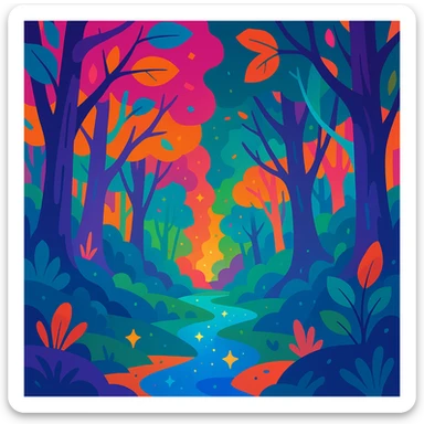 enchanted forest with magical colors sticker