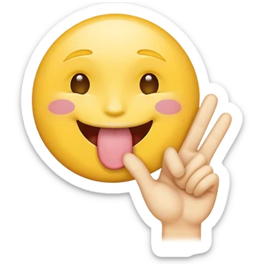 Yellow face iPhone emoji, tongue sticking out, putting up a peace sign sticker