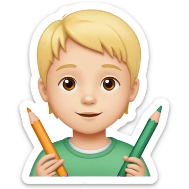 child drawing with crayons on paper, cheerful and creative sticker