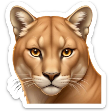Cinematic Noble Cougar Portrait Emoji, Poised and regal, with a lithe, muscular build and a sleek, tawny Fur with subtle dark accents, deep-set soulful amber eyes, Simplified yet sharp and sophisticated features, highly detailed, glowing with a warm, dignified glow, high shine, intelligent and stealthy, stylized with an air of wild elegance, focused and attentive, soft glowing outline, capturing the essence of a watchful and confident predator, so majestic it feels as though it could silently pounce out of the screen with effortless authority! sticker