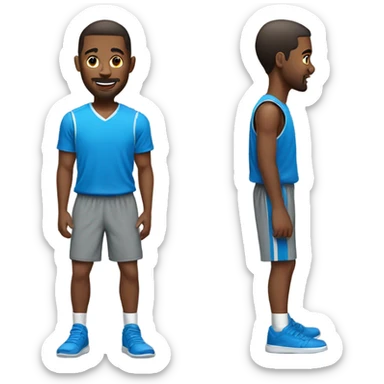 Guy with a blue shirt on gray shorts on about to play basketball sticker