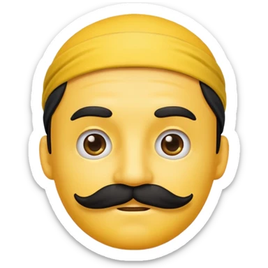 A yellow emoji with a black headband and a simple male mustache sticker
