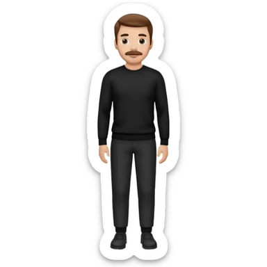 man with mustache, brown hair, 33years old, shirt, high temple Black pullover with a white shirt underneath and black fabric trousers 👕🖤👖 sticker