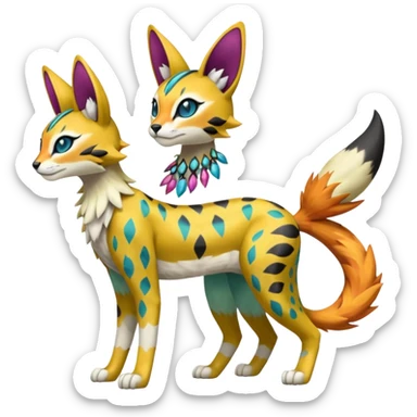 Colorful Meloetta-Vernid-Sergal-Serval-Pokémon-Fakémon-fusion-hybrid-creature sticker