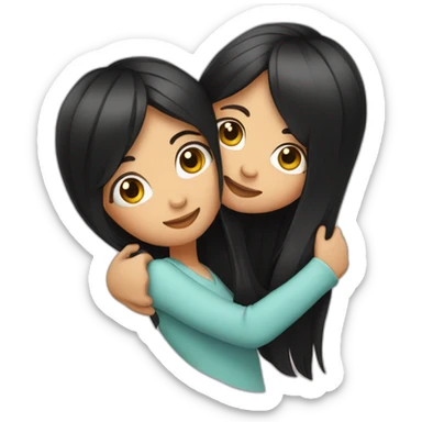 Two girls with medium and long black hair hugging sticker