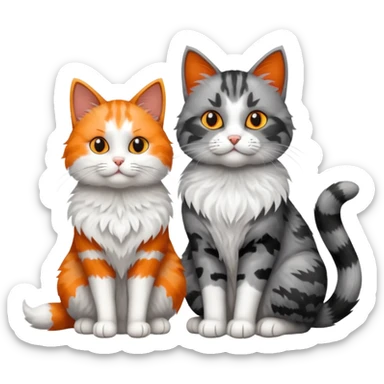 a very fluffy grey and white cat sitting next to another cat sticker