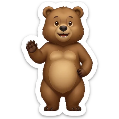 Cartoonish Russian grizzly bear, standing upright, front view, iOS emoji style sticker