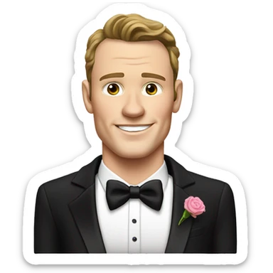 Jonathan Toews in black tuxedo; pink picture frame sticker