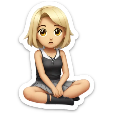 anime girl sad full body, Mini skirt, sits on the floor straight view sticker