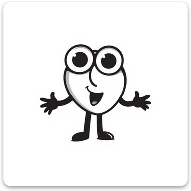 replay symbol caricature with googly eyes and black cartoonish limbs, playful and expressive sticker