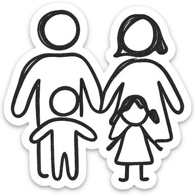 a family in hand drawn style sticker