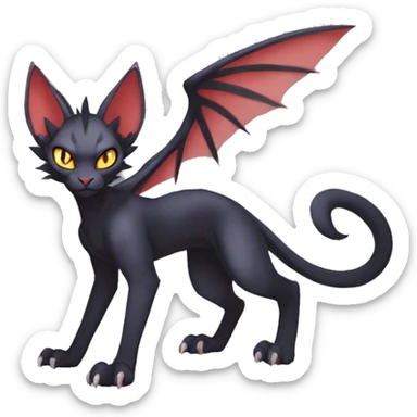 Black edgy Noivern-Litten-Sphynx-Lykoi-Caracal-cat-Fakemon full-body sticker