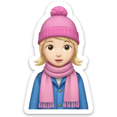 Kid wearing pink hat and scarf, full body sticker