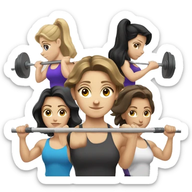 Three Caucasian girls with brown hair or black hair doing Olympic weightlifting with a barbell sticker