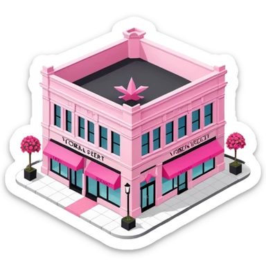 isometric exterior view victoria's secret pink store, 3d realistic sticker