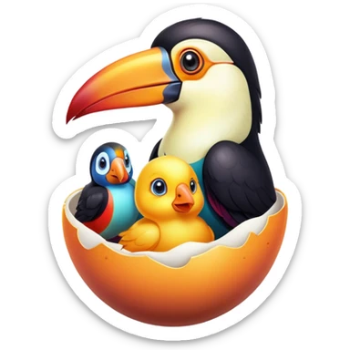 Toucan with a chick in an egg sticker