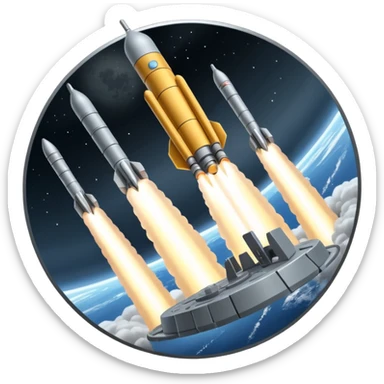 dramatic angle of missile battery on a space station launching a missile sticker