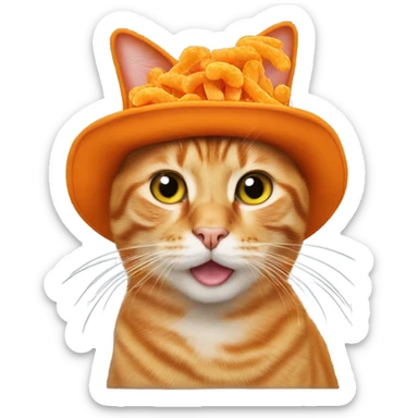 orange cat with a cheetos hat sticker