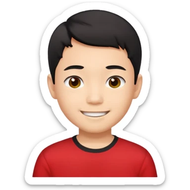 asian boy black short hair red shirt sticker