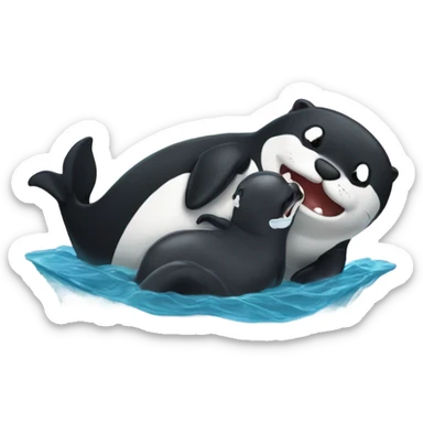 Otter being woken up by an orca whale sticker