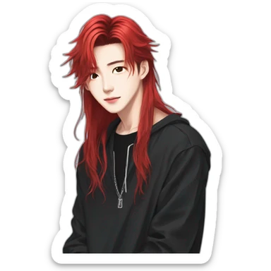 Stray Kids Hyunjin red long hair sticker