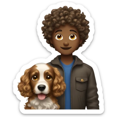 curly hair boy with dog  sticker